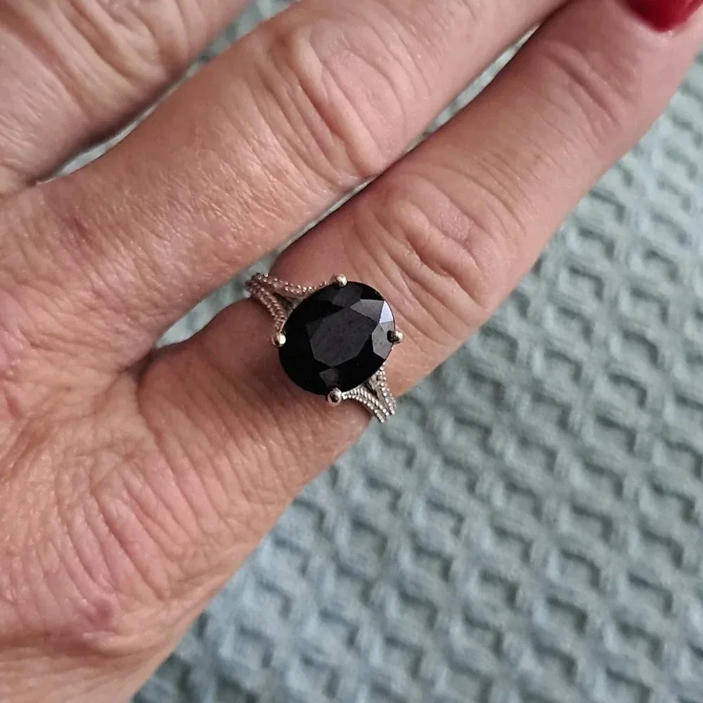 Blue Sapphire and Moissanite Ring in 925 Sterling Silver